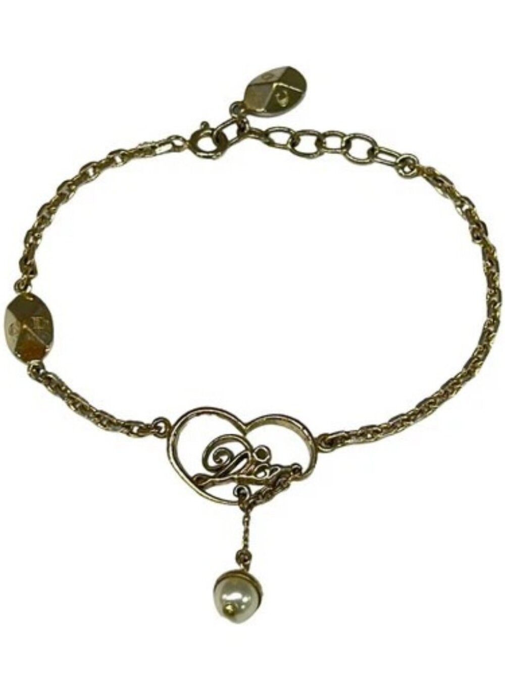 DIOR/ChristianDior Gold Cream Hardware Faux Pearl Bracelet